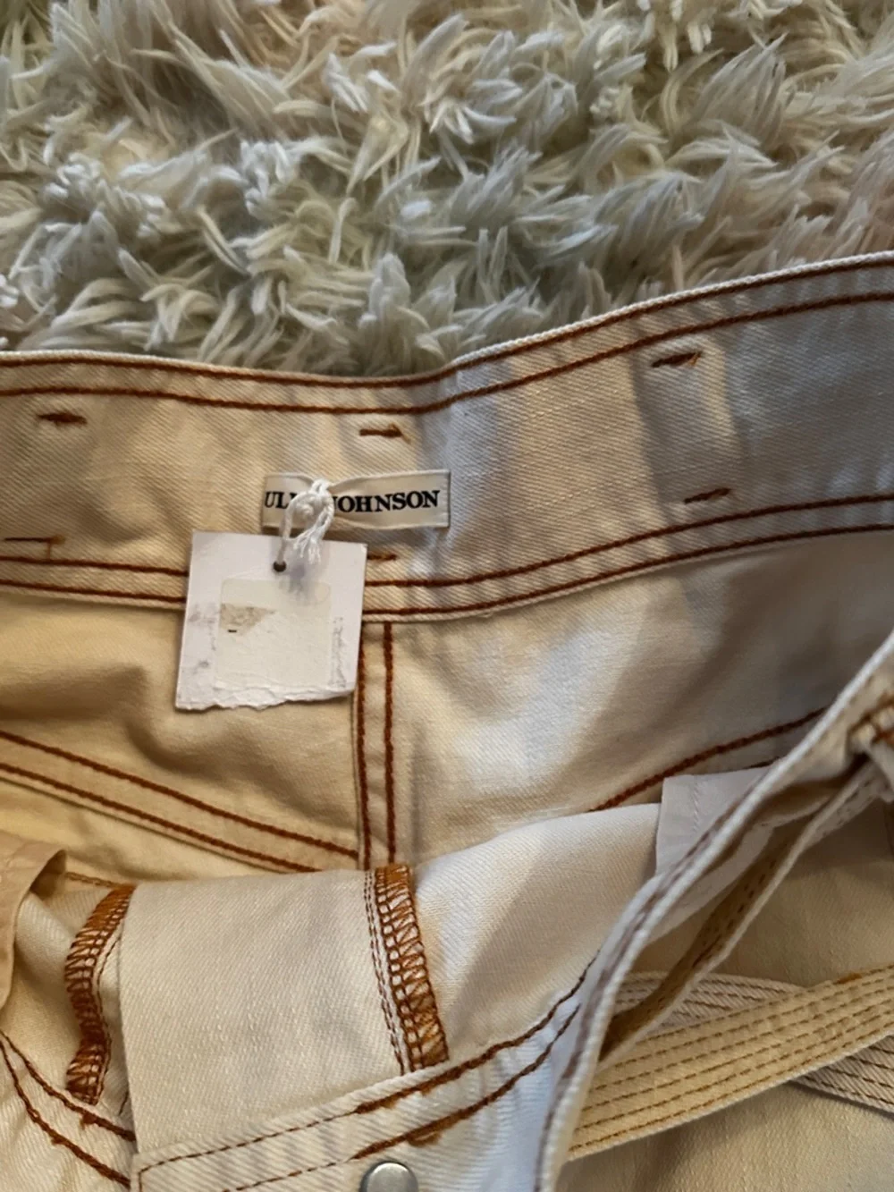 New Ulla Johnson Denim Ivory Belted Shorts Size 2